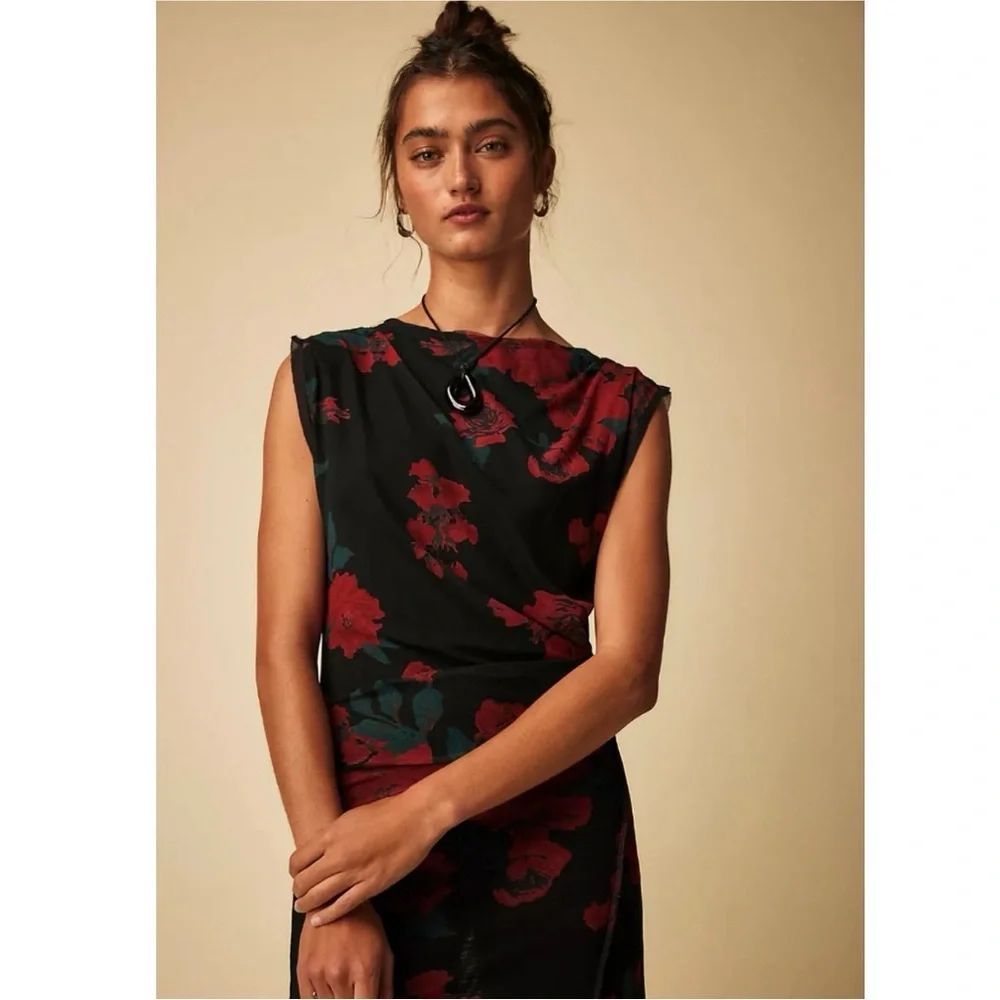 NEW Free People Carmel Floral Mesh Dress Midnight Combo